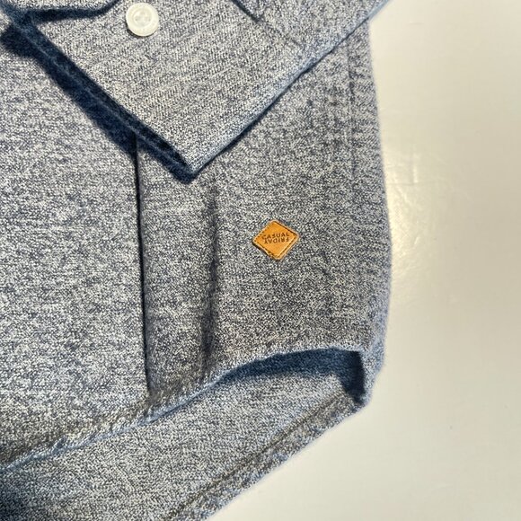 Casual Friday Slim Fit Button Up Top Navy Blue ish and Grey Size Medium - Picture 6 of 12